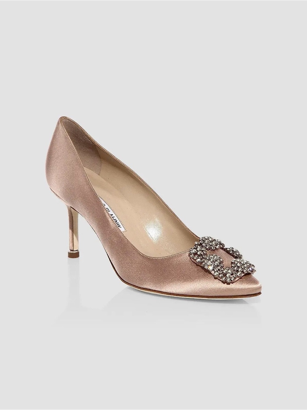 Manolo Blahnik Hangisi 70MM Crystal-Embellished Satin Pumps (Beige)